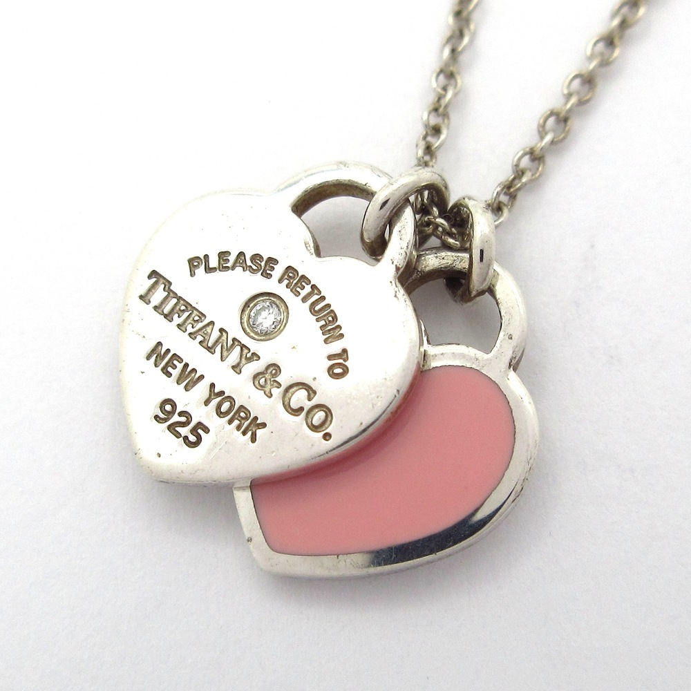 Tiffany & Co. Return to double heart tag Necklace Silver Diamond Pink